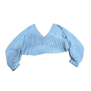 Free People Baby Crop Sweater Light Blue Oversized Long Sleeve Cozy Size Small
